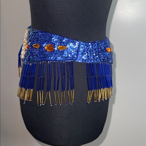 Vintage Beaded & Sequined Cabaret Belly Dance Hip Belt – Cobalt Blue & Gold main image 5